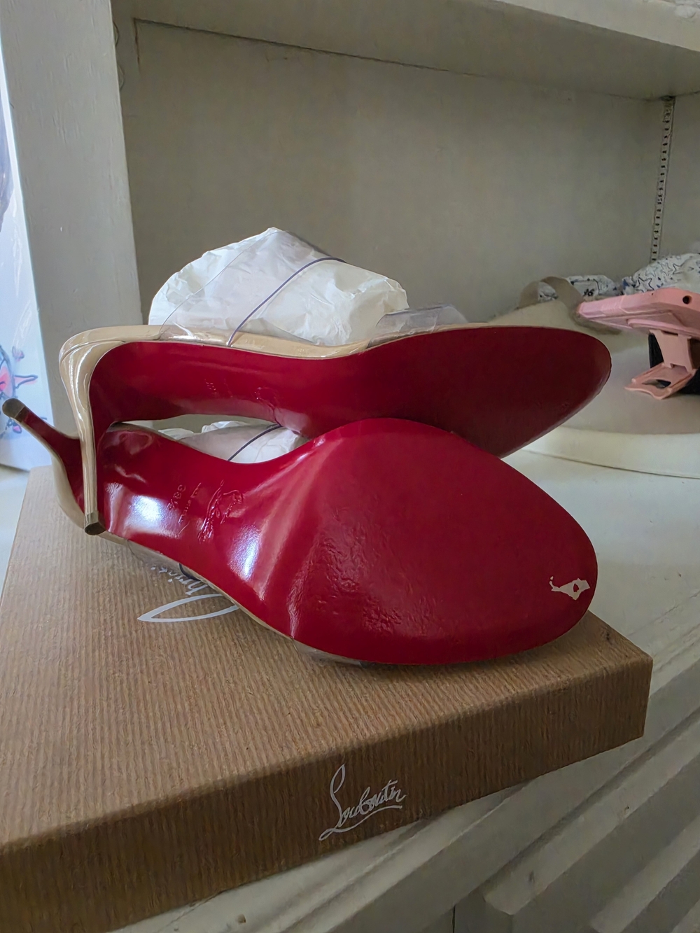 Christian Louboutin JUST NOTHING 85 PATENT NUDE 1 LIKE NEW - Picture 3 of 4